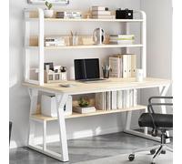 Scrivania per computer moderna salvaspazio con libreria, elegante postazione di lavoro in legno con struttura in metallo, contenitore aperto, per casa e ufficio, tavolo compatto da 100 cm
