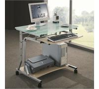 Scrivania per Computer PC Compatta in Metallo e Vetro con Ruote 80x60x75 cm MDF