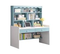 Scrivania per computer per casa e ufficio, con libreria e cassetti, tavolo da studio per gaming, PC, laptop, postazione di lavoro in legno con ripiani portaoggetti, blu (100 x 48 x 154 cm)