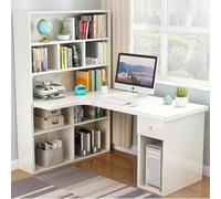 Scrivania per computer salvaspazio con cassetti e libreria, 119,4 x 61 x 160 cm, postazione di lavoro in legno per scrittura e gioco, per casa, ufficio e studio