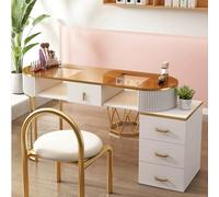 Scrivania Per Estetista Delle Unghie Artist Hand Tavolo Per Manicure，moderna Postazione Lavoro Per Unghie E Bellezza In Legno Per Salone Spa E Unghie Con Cassetti E Mobiletto Portaoggetti A 3 Ripia