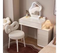 Scrivania per il trucco con specchio e illuminazione a LED, tavolo da trucco compatto con luce a 3 colori, sgabello IV Holz Flower 80 x 40 x 75 cm, ideale per piccoli spazi