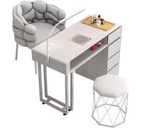 Scrivania per manicure con cassetti e mobiletto, scrivania professionale moderna per manicure doppia con aspiratore elettrico, luci a LED e caricabatterie wireless, postazione di lavoro compatta per s