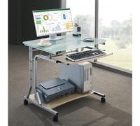 ICA-TB 3791A - Scrivania per PC Compatta in Metallo e Vetro con Ruote