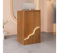 Scrivania per reception a forma di L con ripiani aperti e cassetti, bancone moderno per supermercati, minimarket e hotel, mobili da ufficio eleganti e funzionali