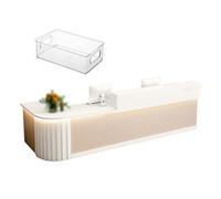 Scrivania per reception a forma di L con ripiani e cassetti, perfetta per saloni di bellezza e negozi di abbigliamento, foro per la gestione dei cavi, 150 x 60 x 100 cm, elegante mobile da ufficio