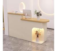 Scrivania per reception con cassetti chiudibili, bancone anteriore in legno salvaspazio per ufficio e vendita al dettaglio, 140 x 49,8 x 104,9 cm, soluzione moderna per tavolo da ricevimento