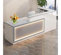 Scrivania per reception con cassetti chiudibili, design in legno massello, elegante bancone per il servizio clienti per casa, ufficio e vendita al dettaglio