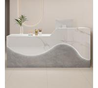 Scrivania per reception con cassetto chiudibile a chiave e deflettore a forma di L per una migliore esperienza del cliente in ambienti moderni in ufficio