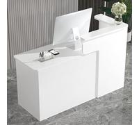 Scrivania per reception con cassetto chiudibile a chiave e tavolo da bancone a due piani, per ufficio, salone di bellezza e atrio, finitura in legno naturale (140 cm)