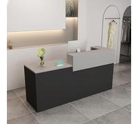 Scrivania per reception in legno a forma di L per scrivania da ufficio, postazione di lavoro moderna, elegante contatore di cassa, design salvaspazio per un flusso di lavoro efficiente