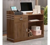 Scrivania per reception, piccola, moderna, con cassetto e anta chiudibile a chiave, per saloni, sale ricevimenti, ufficio, colore: marrone, 100 cm