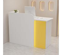 Scrivania per reception, tavolo negoziale per computer, registratore di cassa, con serratura e cassetto, scrivania di benvenuto per ufficio e bellezza, elegante bianco e giallo, 80 x 50 x 100 cm
