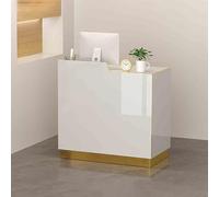 Scrivania per ricevimenti a forma di L con cassetti chiudibili, ideale per uffici, saloni e mercati, ottimizzando l'efficienza dello spazio e l'organizzazione