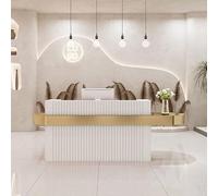 Scrivania per ricevimenti a forma di matita per saloni di bellezza e spa, regolabile, da 1,8 m a 2,4 m, elegante bancone in oro bianco, design moderno (verde, 1800 x 600 x 1000 mm)