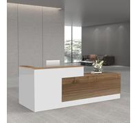 Scrivania per ricevimenti con cassetti e armadietti, finitura bianca in rovere 200 x 61 x 105 cm, elegante bancone per negozi di abbigliamento estetici, negozi di abbigliamento e aree di pagamento