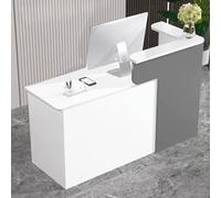 Scrivania per ricevimenti con cassetto chiudibile a chiave e tavolo da bancone a due piani, per ufficio, salone di bellezza e hall (grigio, 140 cm)
