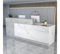 Scrivania per ricevimenti con cassetto chiudibile, bancone anteriore con contenitore, tavolo per la cassa per saloni di bellezza e ufficio, grigio, 120 cm, elegante e funzionale