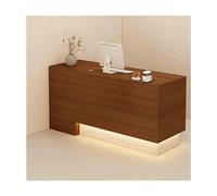 Scrivania per ricevimenti in noce con cassetti finitura travertino, bancone di benvenuto da ufficio per saloni di bellezza, atrio e negozi, 140 cm, design sul lato destro per un uso efficiente dello