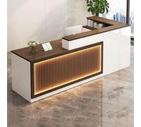 Scrivania per ricevimento a LED con cassetti chiudibili a chiave, bancone anteriore in legno, per ufficio o salone di bellezza, 200 cm, bianco e marrone, design moderno per una maggiore efficienza
