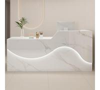 Scrivania per ricevimento a LED con cassetto bloccabile, a forma di L, multicolore, 120 cm, per spazi commerciali, sale d'attesa e reception, elegante e funzionale