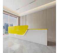 Scrivania per ricevimento a LED con cassetto chiudibile a chiave, 140 cm, elegante tavolo da bancone giallo, per negozi, cliniche, uffici, design elegante con illuminazione integrata