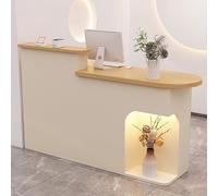 Scrivania per ricevimento a LED con cassetto e armadietto, elegante tavolo anteriore beige per ufficio e vendita al dettaglio, design ergonomico (90 x 50 x 105 cm), postazione di lavoro moderna