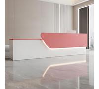 Scrivania per ricevimento con illuminazione a LED, 99 cm, con cassetto e porta chiudibili, elegante bancone per reception, colore rosa, per negozi, cliniche, uffici, design moderno