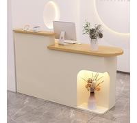 Scrivania per ricevimento con serratura dal design salvaspazio, grande capacità, bancone frontale, per casa e ufficio, elegante finitura naturale, 110 cm
