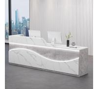 Scrivania per sala d'accoglienza con contenitore, tavolo moderno da ufficio con illuminazione soffusa, elegante reception per saloni di bellezza e piccole imprese