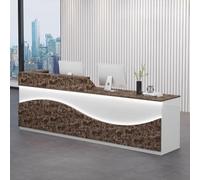 Scrivania per sala d'accoglienza con contenitore, tavolo moderno da ufficio con illuminazione soffusa, elegante reception per saloni di bellezza e piccole imprese