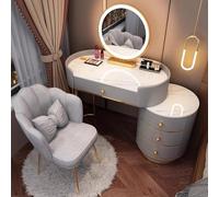 Scrivania per trucco con specchio a LED con cassetti, armadietto portaoggetti con sedia e comò per camera da letto, facile da montare, set da toeletta elegante