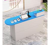 Scrivania per ufficio con cassetto chiudibile a chiave, bancone per ricevimenti, design aperto, in legno, semplice ed elegante (blu, 99,8 x 40 x 90,9 cm)