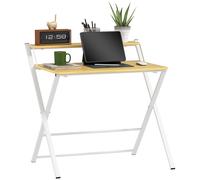 Scrivania Pieghevole 86x66x82 cm con Ripiano Rialzato in Legno e Acciaio Bianco