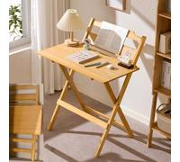 Scrivania pieghevole in bambù, piccola scrivania portatile per computer, tavolo da studio pieghevole senza montaggio, per casa e ufficio, design salvaspazio, ideale per spazi compatti (colore legno