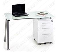 Scrivania record porta pc con vetro bianco completo di cassettiera bianca