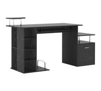 Scrivania Porta PC Moderna Tavolo da Ufficio con Ripiani Tastiera Scorrevole 152x60x88 cm Nero