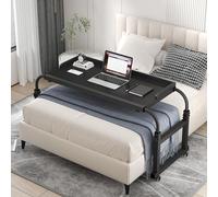 Scrivania regolabile con ruote, altezza 65-95 cm, carrello portatile per laptop per letti singoli, matrimoniali, queen size, king size, tavolo postazione di lavoro in piedi, finitura nera, 115-210 cm