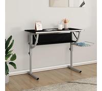 Scrivania Regolabile in Altezza 110x53 cm Nero e Grigia per Studio Ufficio, Scrivania da Disegno con Piano Multistrato Struttura in Acciaio, Tavolo Ergonomic con Scaffale e Portariviste