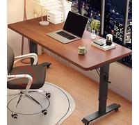 Scrivania regolabile in altezza con manovella e rotelle bloccabili per ufficio domestico - Scrivania mobile in piedi per giochi al computer con gambe in(Marrone-100x60cm/39,3x23,6 pollici