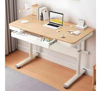 Scrivania regolabile in altezza Tavolo da studio elevabile con cassetto Superficie in legno massello Meccanismo a manovella Mobili per casa e ufficio Postazione di lavoro ergonomica Design moderno
