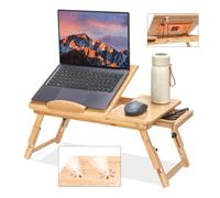 Scrivania regolabile in bambù con ventola di raffreddamento, vassoio pieghevole per colazione, scrittura e disegno, con piano inclinabile e cassetto, scrivania portatile per letto, divano e pavimento