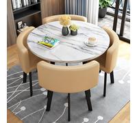Scrivania rotonda per reception e tavolo negoziale per 4 persone, set da pranzo moderno marrone, versatile arredamento per conferenze e casa, ufficio, elegante sala riunioni essenziale