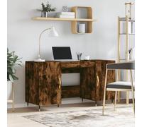 Scrivania Rovere Fumo 140x50x75 cm in Legno Multistrato - Modern Office Desk with 4 Storage Compartments, Industrial Style Legs, for Small Spaces, Bedroom or Home Office, Sturdy Engineered Wood