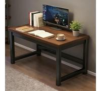 Scrivania semplice, base con struttura in acciaio, scrivania per computer di casa, postazione di lavoro domestica, adatta per camera da letto, studio, ufficio Walnut 100*60*74cm/39.4*23.6*29.1in