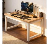 Scrivania semplice, base con struttura in acciaio, scrivania per computer di casa, postazione di lavoro domestica, adatta per camera da letto, studio, ufficio Natural 120*60*74cm/47.2*23.6*29.1in