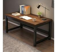 Scrivania semplice, base con struttura in acciaio, scrivania per computer di casa, postazione di lavoro domestica, adatta per camera da letto, studio, ufficio Walnut 140*60*74cm/55.1*23.6*29.1in