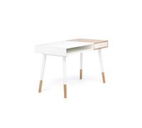 Scrivania Sonnenblick in legno ingegnerizzato e massiccio, dimensioni 120 x 60 x h75 cm, peso 24 Kg, finitura bianco, rovere bianco