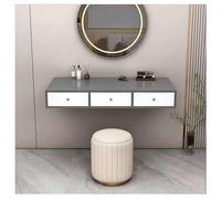 Scrivania sospesa da parete per laptop e trucco, design salvaspazio con cassetto grigio, 120 x 40 x 16 cm, ideale per casa, ufficio e camera da letto, con scomparti multipli.