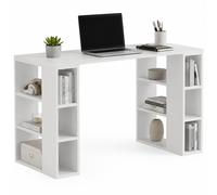 Scrivania Tavolo 6 Scomparti Laterali Legno Bianco 60 x 140 x 75Hcm Ufficio Casa
